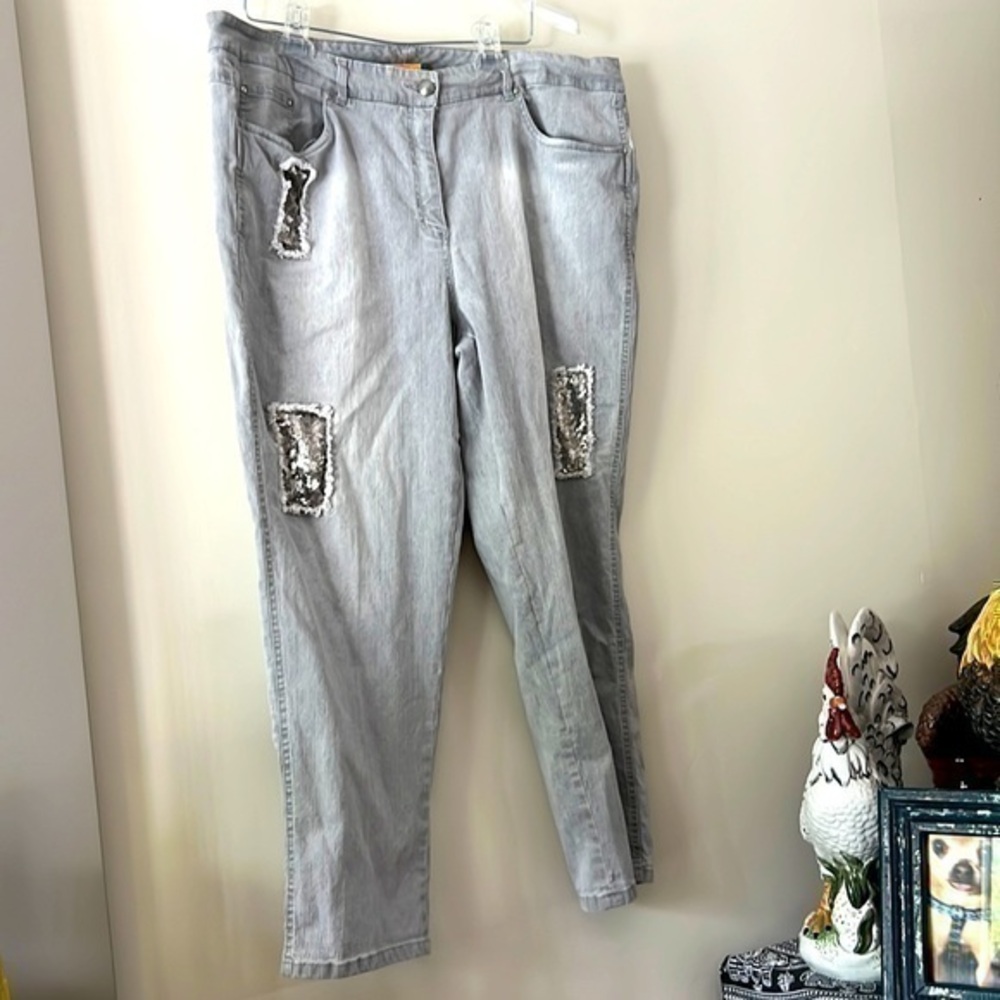 Ruby, rd size 18W, gray and sparkle patch Jeans